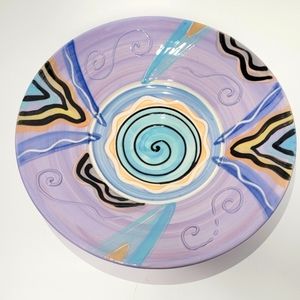 Art Pottery Beautiful Purple Blue Vintage Handmade Bowl Signed Excellent